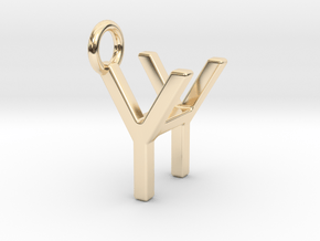 Two way letter pendant - HY YH in 14k Gold Plated Brass