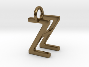 Two way letter pendant - HZ ZH in Polished Bronze