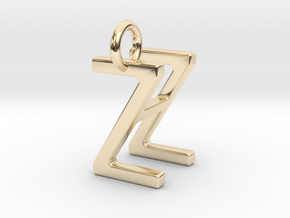 Two way letter pendant - HZ ZH in 14k Gold Plated Brass