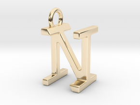 Two way letter pendant - IN NI in 14k Gold Plated Brass