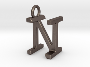 Two way letter pendant - IN NI in Polished Bronzed Silver Steel