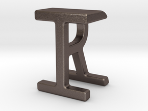 Two way letter pendant - IR RI in Polished Bronzed Silver Steel