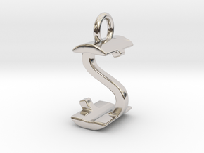 Two way letter pendant - IS SI in Rhodium Plated Brass