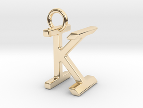 Two way letter pendant - IK KI in 14k Gold Plated Brass
