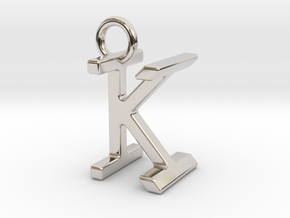 Two way letter pendant - IK KI in Rhodium Plated Brass