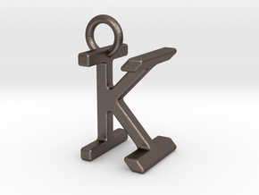 Two way letter pendant - IK KI in Polished Bronzed Silver Steel