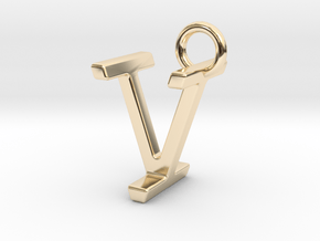 Two way letter pendant - IV VI in 14k Gold Plated Brass