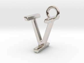 Two way letter pendant - IV VI in Rhodium Plated Brass