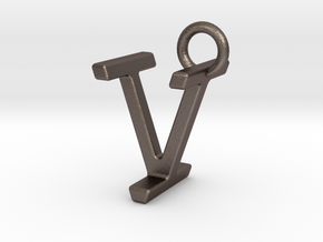 Two way letter pendant - IV VI in Polished Bronzed Silver Steel