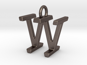 Two way letter pendant - IW WI in Polished Bronzed Silver Steel