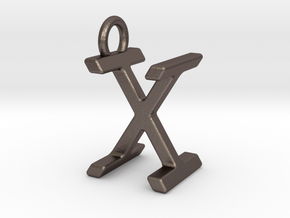 Two way letter pendant - IX XI in Polished Bronzed Silver Steel
