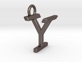 Two way letter pendant - IY YI in Polished Bronzed Silver Steel