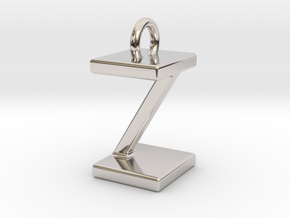 Two way letter pendant - IZ ZI in Rhodium Plated Brass