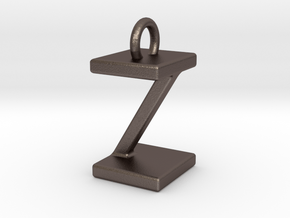 Two way letter pendant - IZ ZI in Polished Bronzed Silver Steel