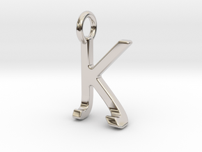 Two way letter pendant - JK KJ in Rhodium Plated Brass