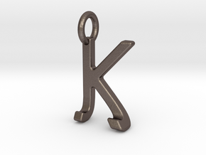 Two way letter pendant - JK KJ in Polished Bronzed Silver Steel