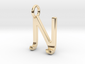 Two way letter pendant - JN NJ in 14k Gold Plated Brass