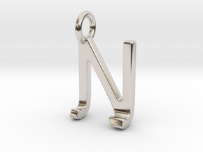 Two way letter pendant - JN NJ in Rhodium Plated Brass