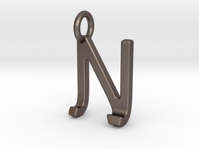Two way letter pendant - JN NJ in Polished Bronzed Silver Steel