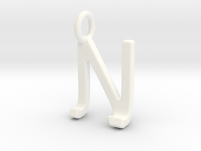 Two way letter pendant - JN NJ in White Processed Versatile Plastic
