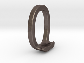 Two way letter pendant - JO OJ in Polished Bronzed Silver Steel