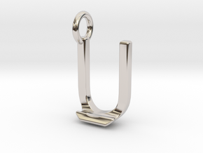 Two way letter pendant - JU UJ in Rhodium Plated Brass