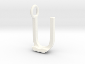 Two way letter pendant - JU UJ in White Processed Versatile Plastic