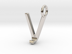 Two way letter pendant - JV VJ in Rhodium Plated Brass