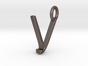 Two way letter pendant - JV VJ in Polished Bronzed Silver Steel