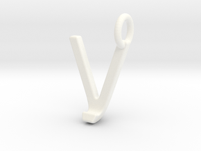 Two way letter pendant - JV VJ in White Processed Versatile Plastic