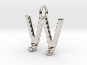 Two way letter pendant - JW WJ in Rhodium Plated Brass