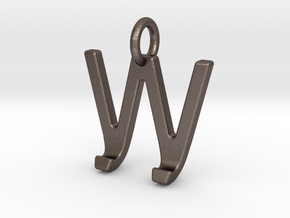 Two way letter pendant - JW WJ in Polished Bronzed Silver Steel