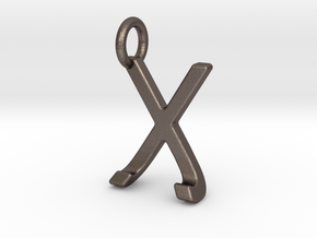 Two way letter pendant - JX XJ in Polished Bronzed Silver Steel