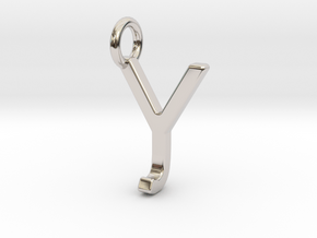 Two way letter pendant - JY YJ in Rhodium Plated Brass