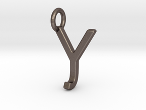 Two way letter pendant - JY YJ in Polished Bronzed Silver Steel