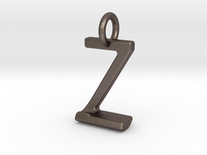 Two way letter pendant - JZ ZJ in Polished Bronzed Silver Steel