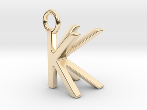 Two way letter pendant - KK K in 14k Gold Plated Brass
