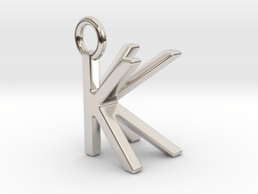 Two way letter pendant - KK K in Rhodium Plated Brass