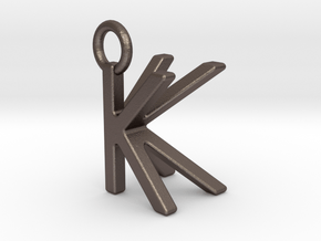 Two way letter pendant - KK K in Polished Bronzed Silver Steel