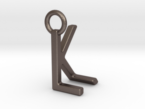 Two way letter pendant - KL LK in Polished Bronzed Silver Steel