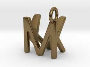 Two way letter pendant - KM MK in Polished Bronze