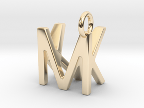 Two way letter pendant - KM MK in 14k Gold Plated Brass