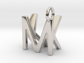Two way letter pendant - KM MK in Rhodium Plated Brass