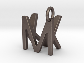 Two way letter pendant - KM MK in Polished Bronzed Silver Steel