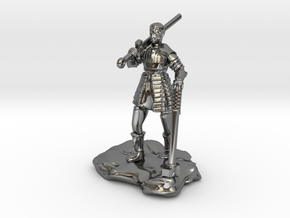 Half Orc In Splint With Sword And Hammer in Fine Detail Polished Silver