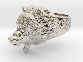 Roaring bear ring in Rhodium Plated Brass: 6.5 / 52.75