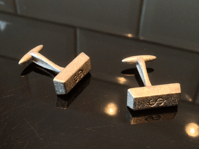 Goldbar Cufflinks $ engraving in Polished Nickel Steel