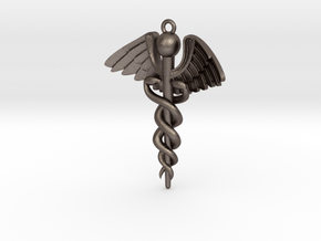 Caduceus pendant in Polished Bronzed Silver Steel