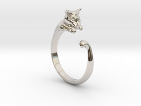 Cat Ring V1 - (Sizes 5 to 15 available) US Size 9 in Rhodium Plated Brass
