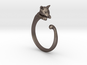 Cat Ring V1 - (Sizes 5 to 15 available) US Size 9 in Polished Bronzed Silver Steel